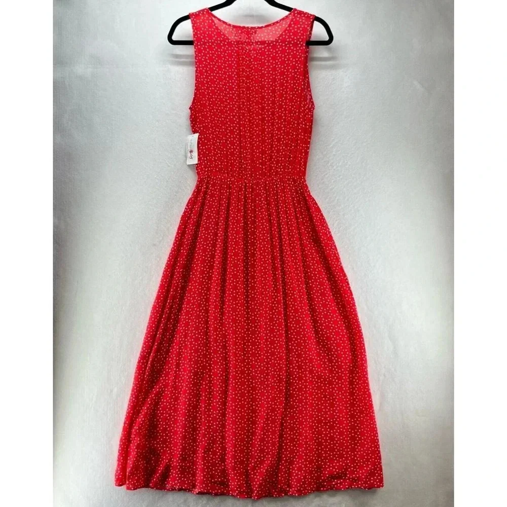Maison Jules Dress Sz M A-Line Midi Polka Dot Keyhole Neck Sleeveless Rayon Red - Picture 2 of 12